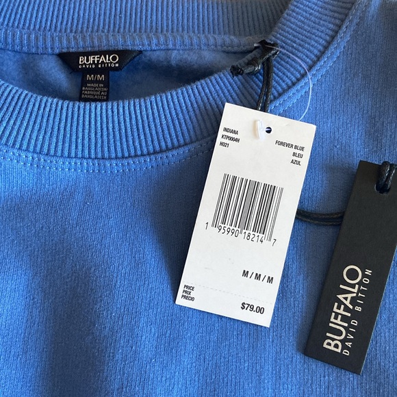 Buffalo David Bitton NWT size medium Indiana Padded Shoulder Sweatshirt blue - Picture 6 of 9